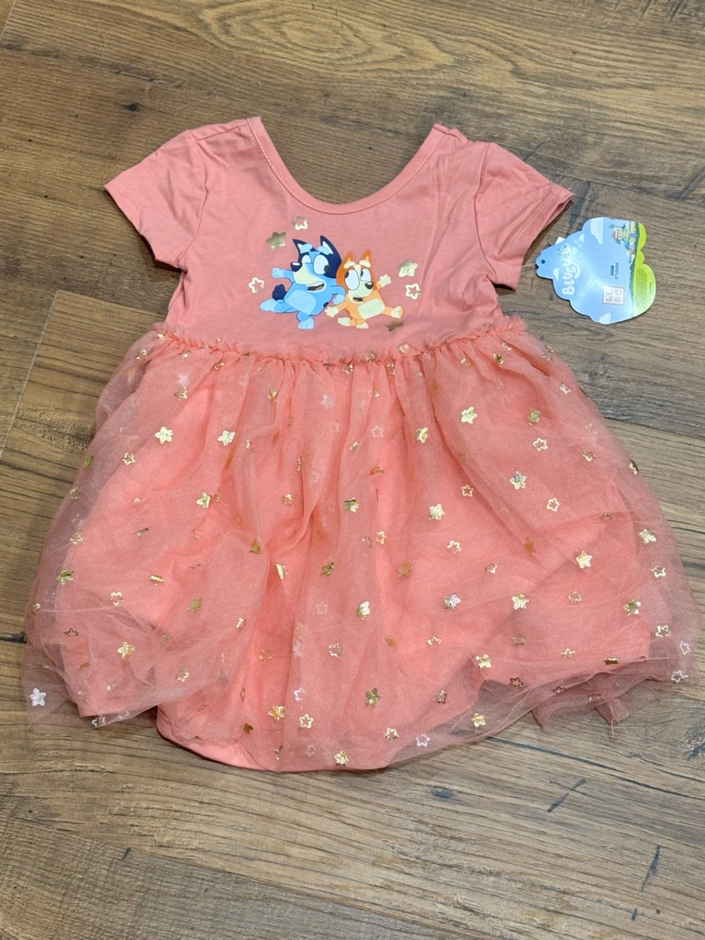 Bluey Coral Toddler Dress with Gold Star Details